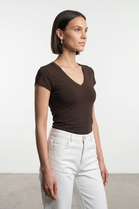 Slim Fit V-hals Jersey Blouse - Image 4