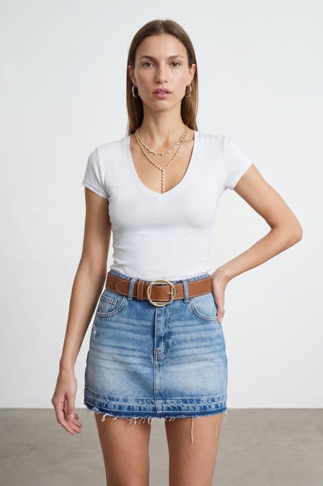 Slim Fit V-hals Jersey Blouse - Image 1