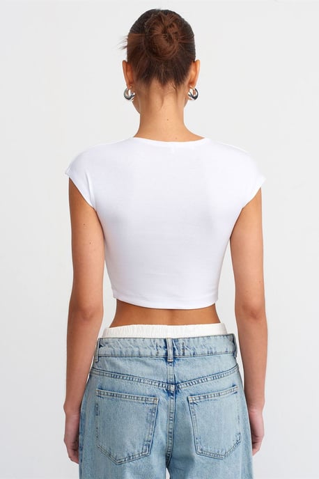 Slim Fit Crop Jersey Blouse - Image 2