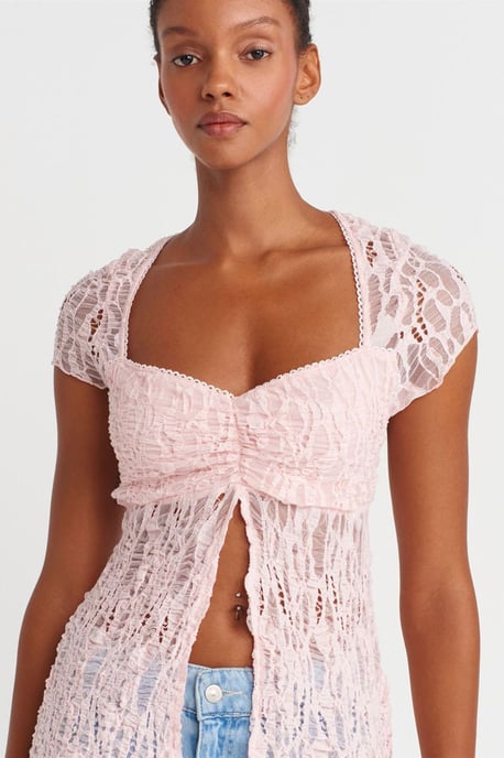 Slim Fit Spets Fyrkantig Halsringning Topp - Image 3
