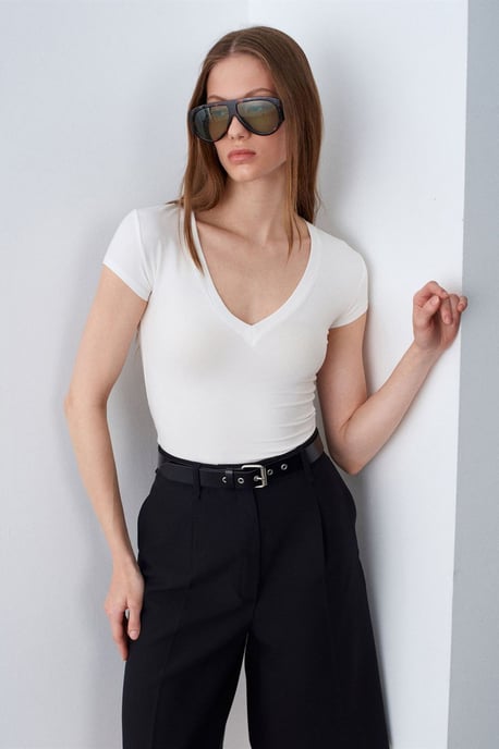 Slim Fit V-hals Jersey Blouse - Image 3