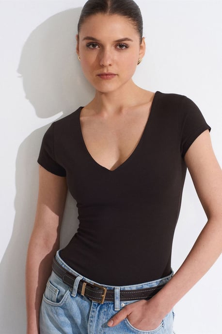 Slim Fit V-ringad stickad blus - Image 3