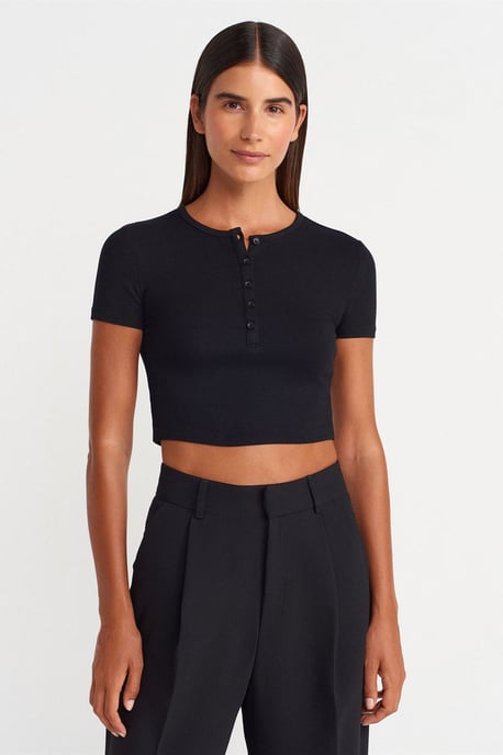Slim Fit Crop Blouse met Knopen - Image 1