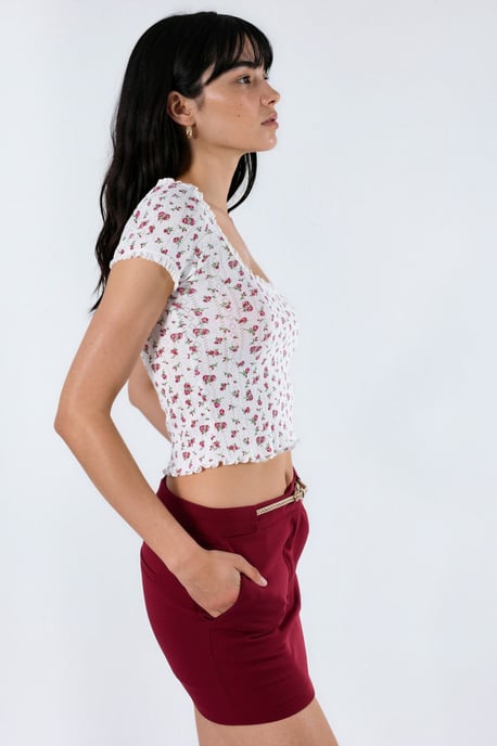 Blommig U-hals Frillblus - Image 2