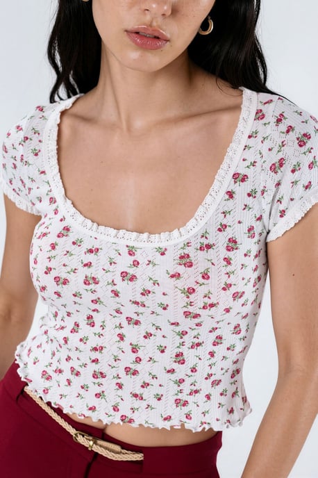 Blommig U-hals Frillblus - Image 3