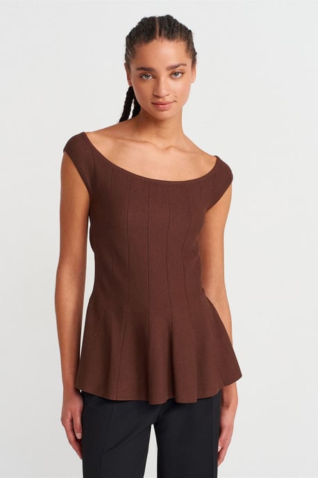 Fitted Ribbed Peplum Blouse - Image 1