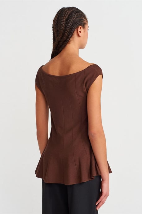Fitted Ribbed Peplum Blouse - Image 2