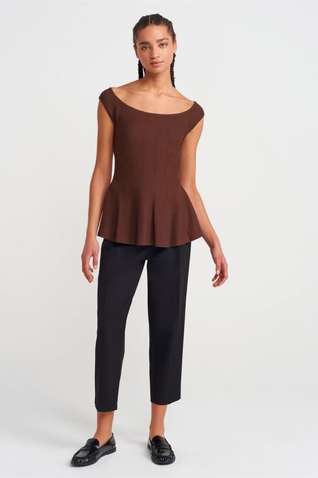Fitted Ribbed Peplum Blouse - Image 4