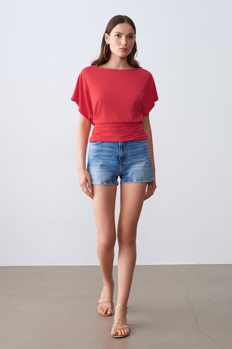 Kvinnors modalblandning t-shirt med cut-out och rund halsringning - Image 1