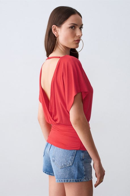 Kvinnors modalblandning t-shirt med cut-out och rund halsringning - Image 2
