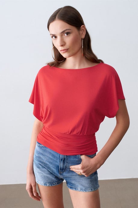 Kvinnors modalblandning t-shirt med cut-out och rund halsringning - Image 3