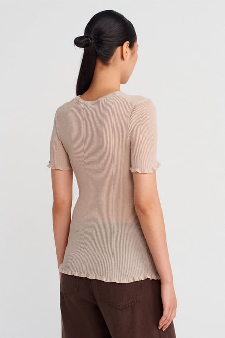 Slim Fit Geribbelde Volant Blouse - Image 2