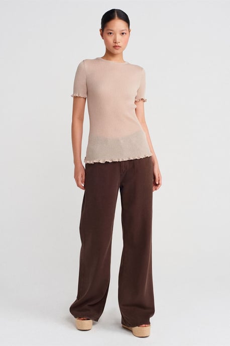 Slim Fit Geribbelde Volant Blouse - Image 3