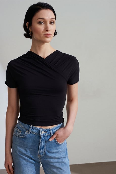 Slim Fit V-Neck Jersey Blouse - Image 3