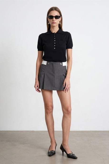 Slim Fit Polokragad Stickad Blus - Image 3