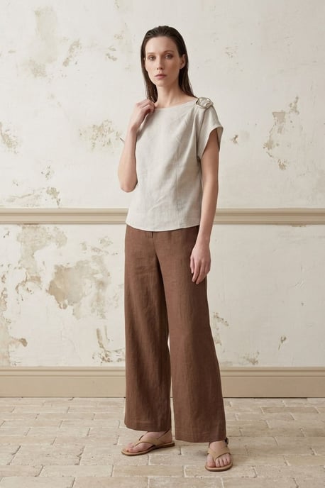 Bomullspoplin Båtkrage Blus med Slips - Image 1