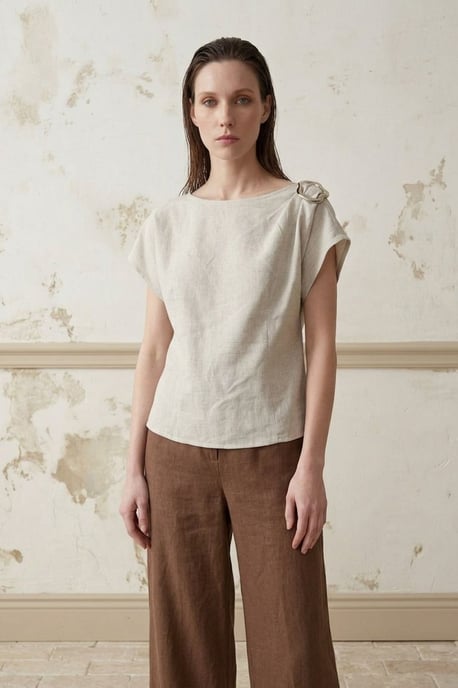 Bomullspoplin Båtkrage Blus med Slips - Image 2