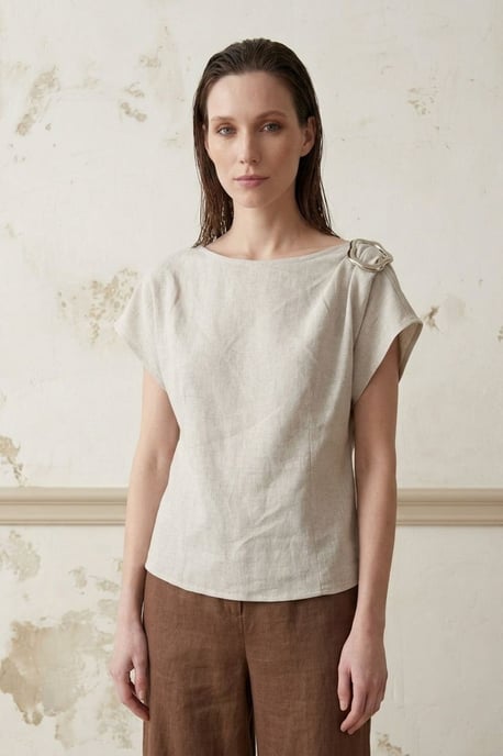 Bomullspoplin Båtkrage Blus med Slips - Image 3