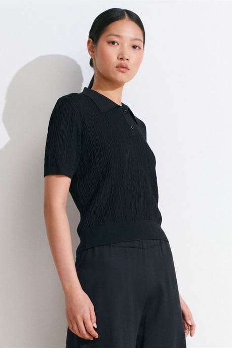 Getextureerde Kant Gebreide Polo Blouse - Image 1