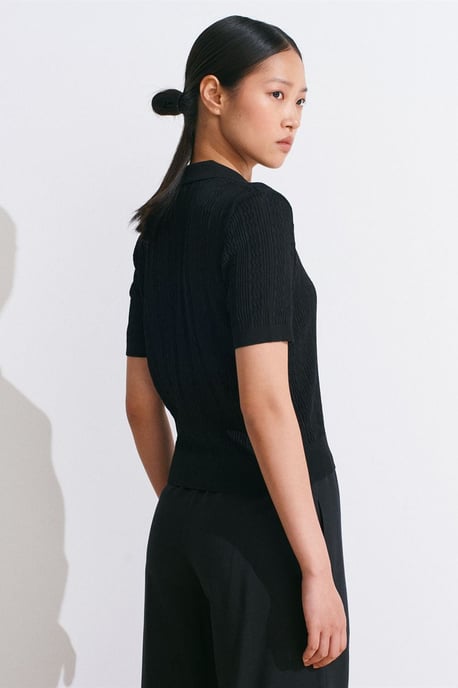 Getextureerde Kant Gebreide Polo Blouse - Image 2