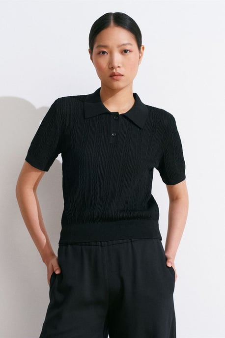 Getextureerde Kant Gebreide Polo Blouse - Image 5