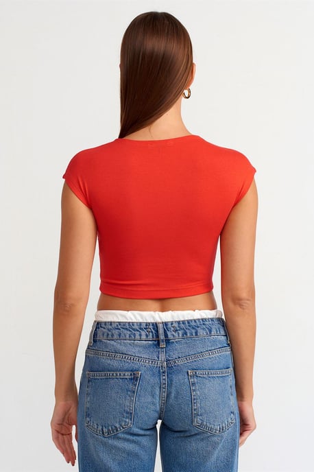 Slim Fit Crop Jersey Blouse - Image 2
