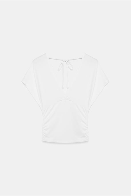 Slim Fit V-ringad Blus med Knytband - Image 5