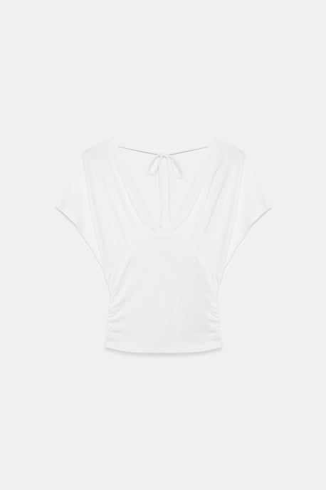 Slim Fit V-ringad Blus med Knytband - Image 6