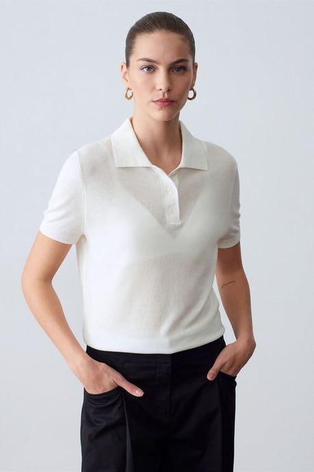 Dames Polo Kraag Knop Blouse - Image 1