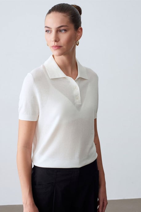 Dames Polo Kraag Knop Blouse - Image 3