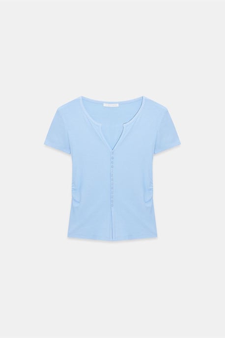 Slim Fit V-Neck Button Blouse - Image 5
