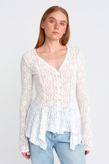 Kanten V-hals Knopen Cardigan - Image 1