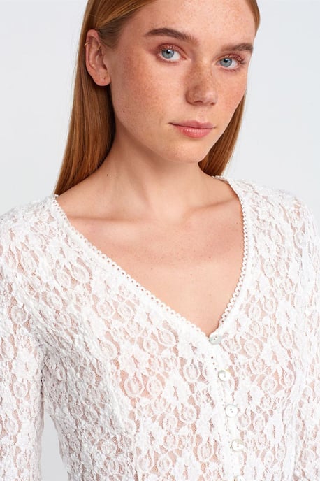 Kanten V-hals Knopen Cardigan - Image 4
