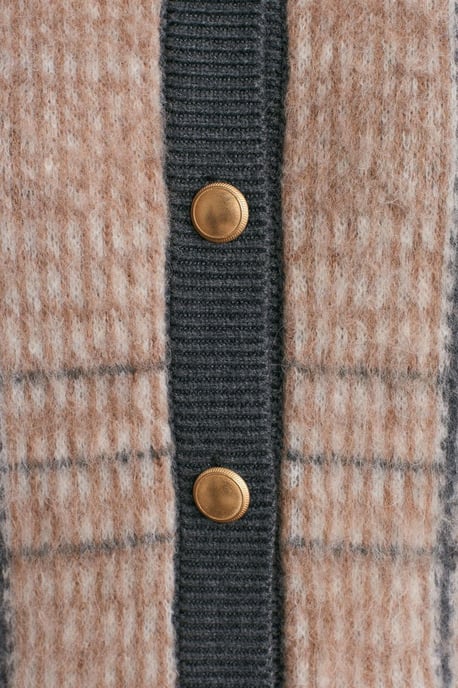 Plaid Jacquard Crew Neck Cardigan - Image 4