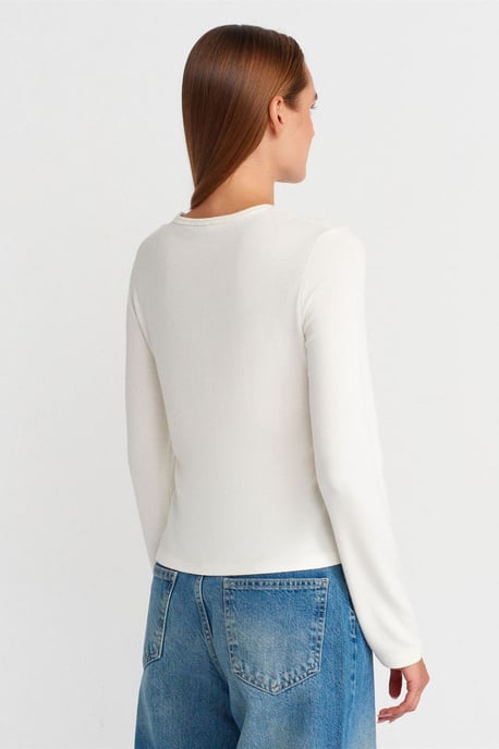 Ribbed Crew Neck Button Cardigan - Image 2