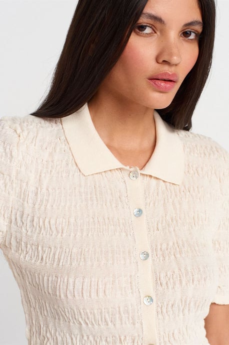 Tajt ribbad bomullsblandning kortärmad cardigan - Image 3