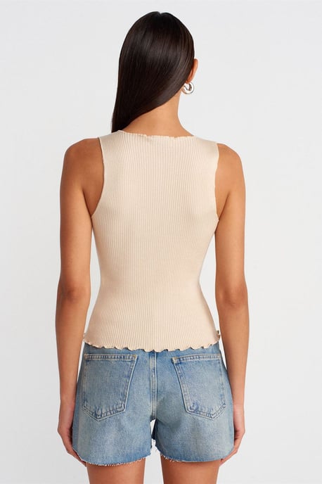 Mouwloze Geribbelde Knopen Cardigan - Image 2