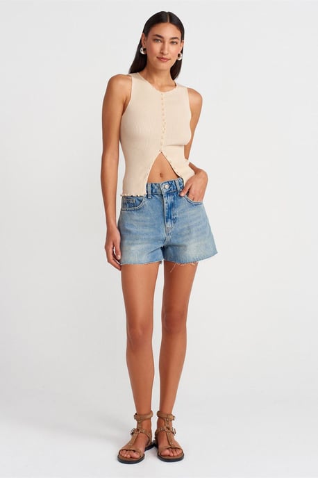 Mouwloze Geribbelde Knopen Cardigan - Image 4