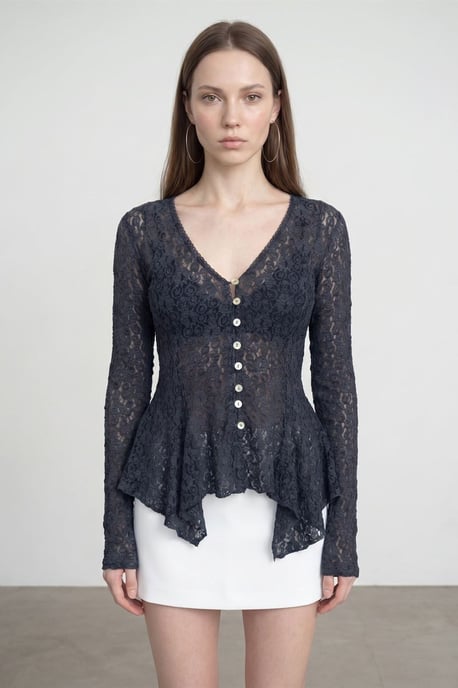 Kanten V-hals Knopen Cardigan - Image 5
