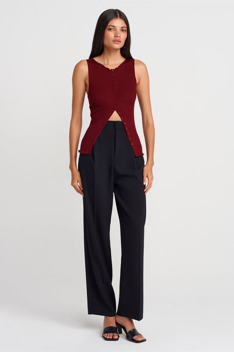 Mouwloze Geribbelde Knop Cardigan - Image 4