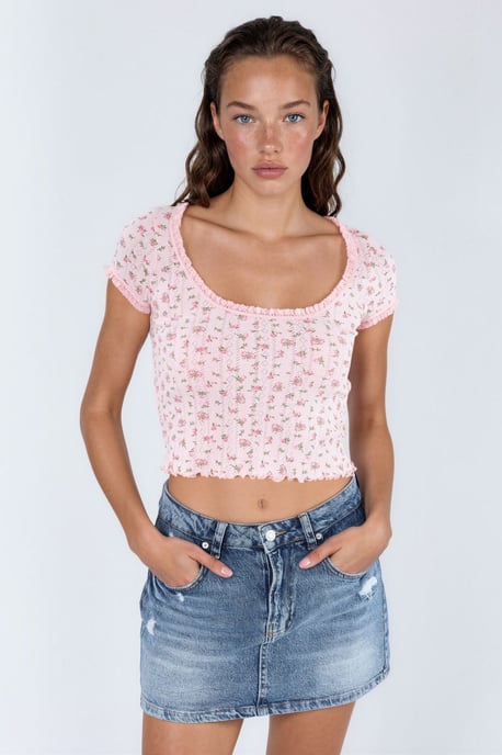 Floral U Collar Frilly Blouse - Image 2