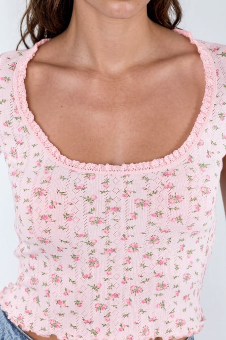 Floral U Collar Frilly Blouse - Image 3