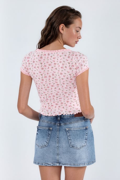 Floral U Collar Frilly Blouse - Image 4