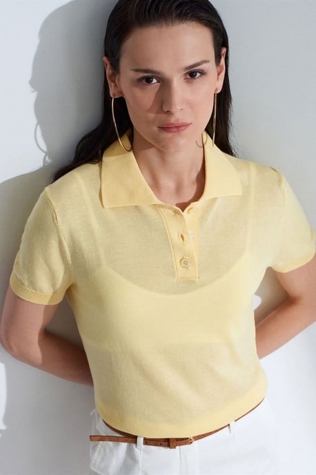 Dames Polo Kraag Knop Blouse - Image 3