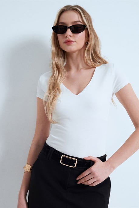 Slim Fit V-ringad stickad blus - Image 3