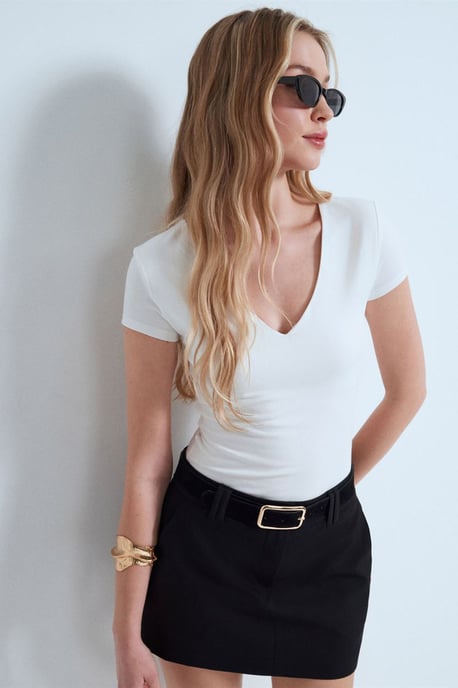 Slim Fit V-ringad stickad blus - Image 4