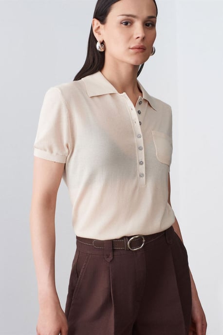 Slim fit pikékrage stickad blus - Image 3