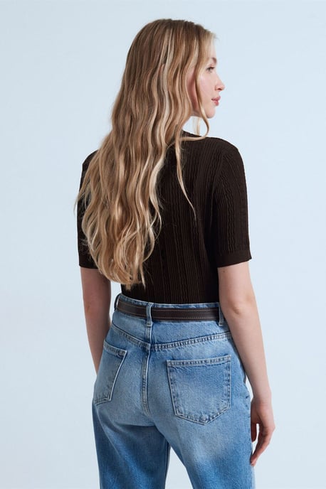 Textuurgevlochten Kant Brei Polo Blouse - Image 2