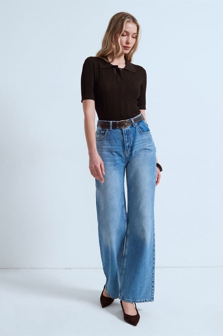 Textuurgevlochten Kant Brei Polo Blouse - Image 4