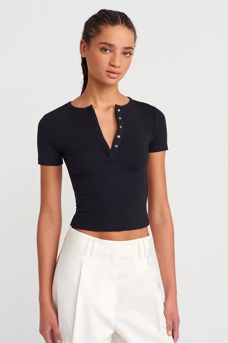 Slim Fit Crop Jersey Blouse - Image 1
